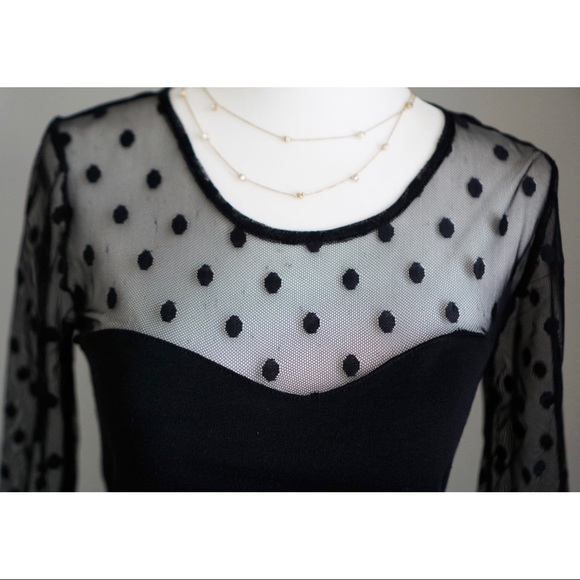 Black Mesh Polka Dot Fairy Peplum Top - Picture 6 of 7